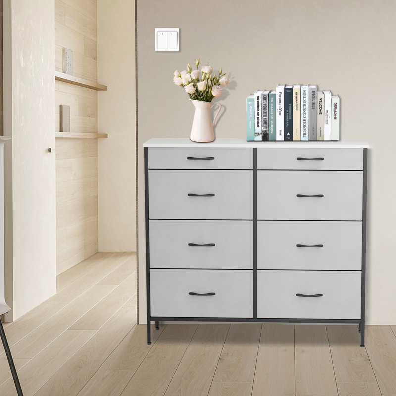 Commode en fer à 8 tiroirs Nijel, Gris