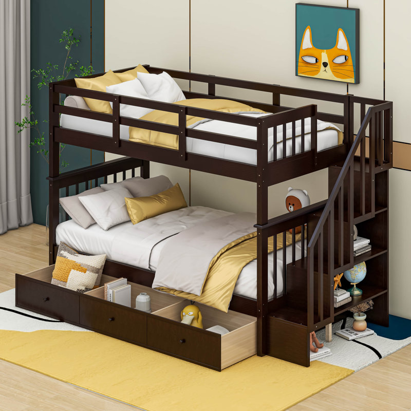 Hawah Kids Twin Over Twin Bunk Bed, Espresso