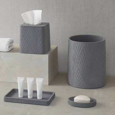Diatom Soft Pebble Grey Natural Diatomaceous Earth Carved Antimicrobial 4-Piece Soap Dish