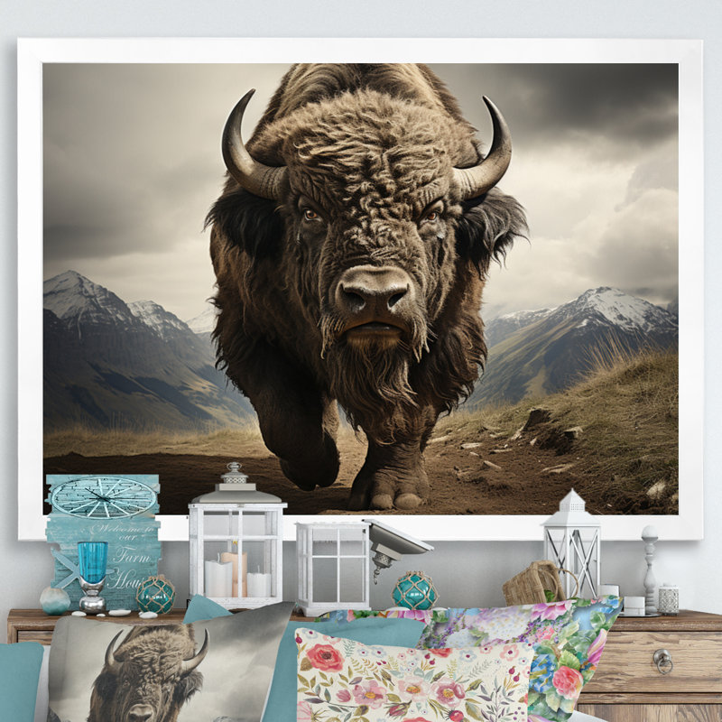 Bison Protrait III, reproduction d'art sur toile, H 12 po x l 20 po x P 1 po, Blanc