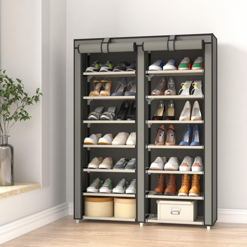 Range-chaussures à 7 niveaux avec housse anti-poussière, Gris