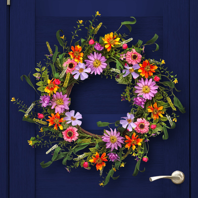 Faux Cosmos Polyester 22'' Wreath