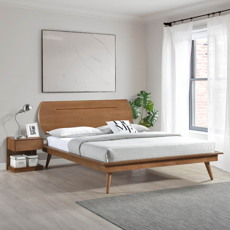 Country Casual Full Size Bedroom Bed With Oval Headboard, Wood Finish Brown Platform Furniture, Build Piece, Full