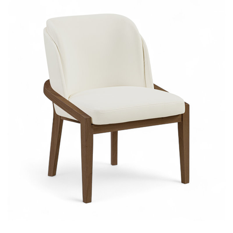 Chaise rembourrée en cuir Navo, Cuir crème végétalien, Noyer teinté