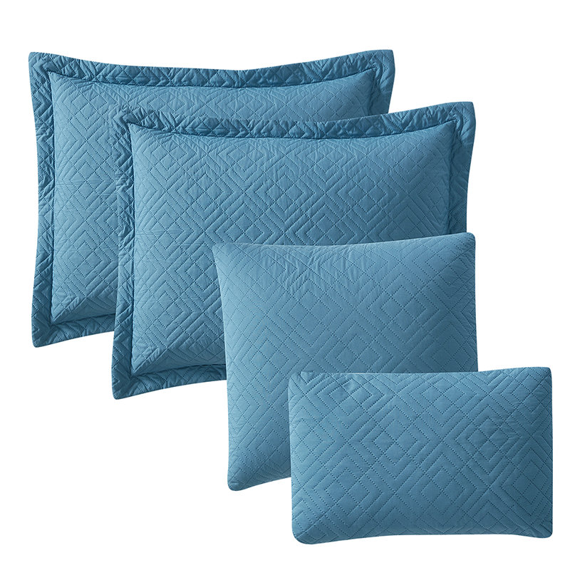 Diamond Weave Premium Microfiber Reversible Quilt Set, Queen Quilt + 2 Standard Shams + 2 Euro Shams, Blue Heaven
