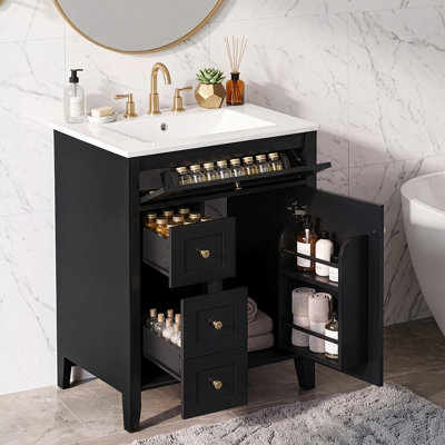Meuble-lavabo moderne 24 po avec comptoir en céramique