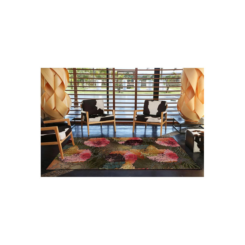 Colorful Plant Patterned Woven Base Washable Carpet, Runner 2'6" x 6'7"