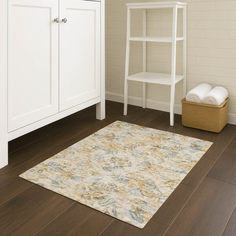 Machine Washable Indoor/Outdoor Chantille ACN2723 Floral Rug, Wheat, 2'6" x 3'10"