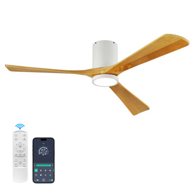 42 in. 3 - Blade Solid Wood Flush Mount Ceiling Fan with LED Light and Remote Control