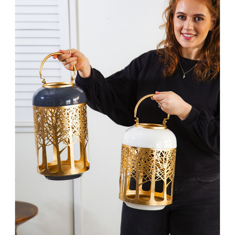 Black Metal Tabletop and Hanging Candle Lantern