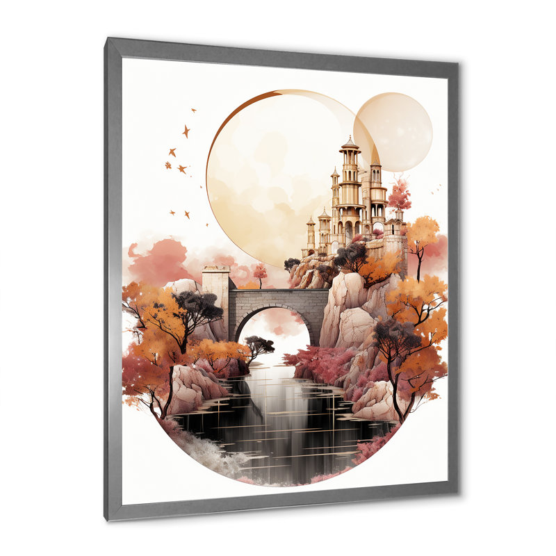 Boho Dreams Abstract Idyllic Landscape Rose Gold sur toile, Cadre simple argenté, H 40 po x l 30 po x P 1,5 po