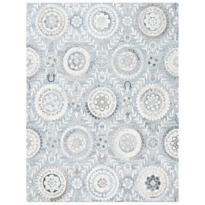 Roussel Floral Handmade Tufted Wool Gray Area Rug -  Alcott HillÂ®, 8C56A62694244049A7FB788BEEE0FE49