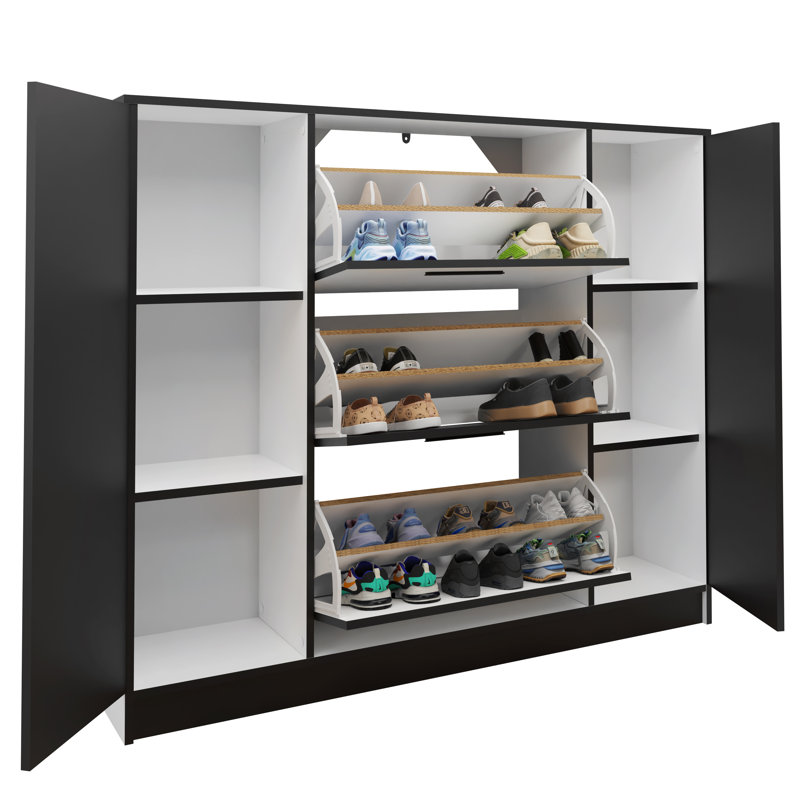 Bertolino 3 Pair Shoe Storage Cabinet, White/Black