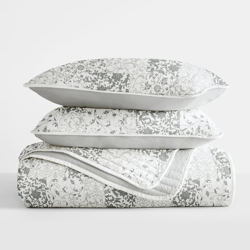 Becky Cameron Lightweight Patchwork Reversible Quilt Set, Light Gray, Twin Quilt + 1 Standard Sham