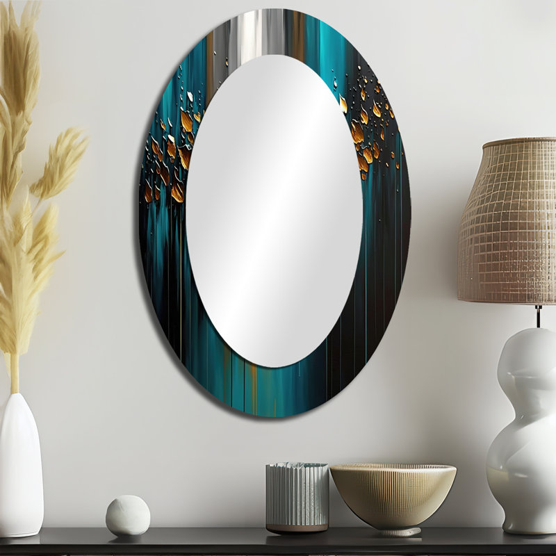 Oplis abstrait géométrique vert et or - miroir géométrique, miroir mural moderne unique, art imprimé en métal, 40 po x 30 po