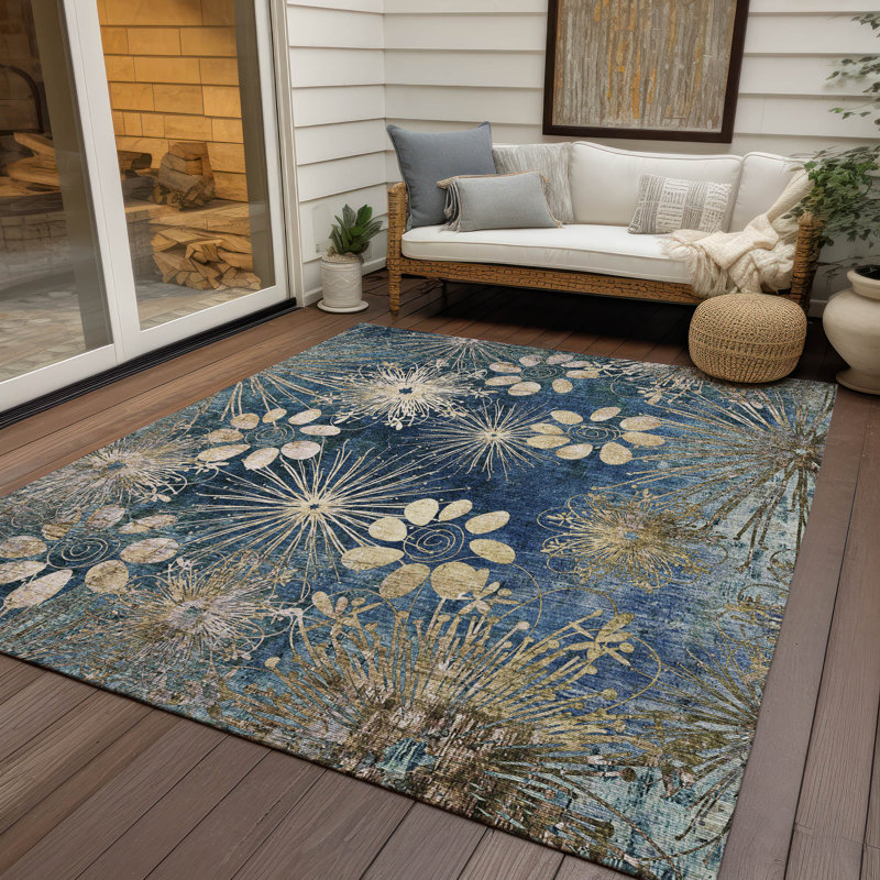 Machine Washable Indoor/Outdoor Kaczor ACN2225 Floral Rug, Rectangle 10' x 14'