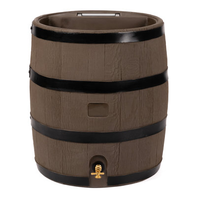 RTS Companies 35 Gallons Weather Resistant Plastic Drainable Dual Overflow Rain Barrel