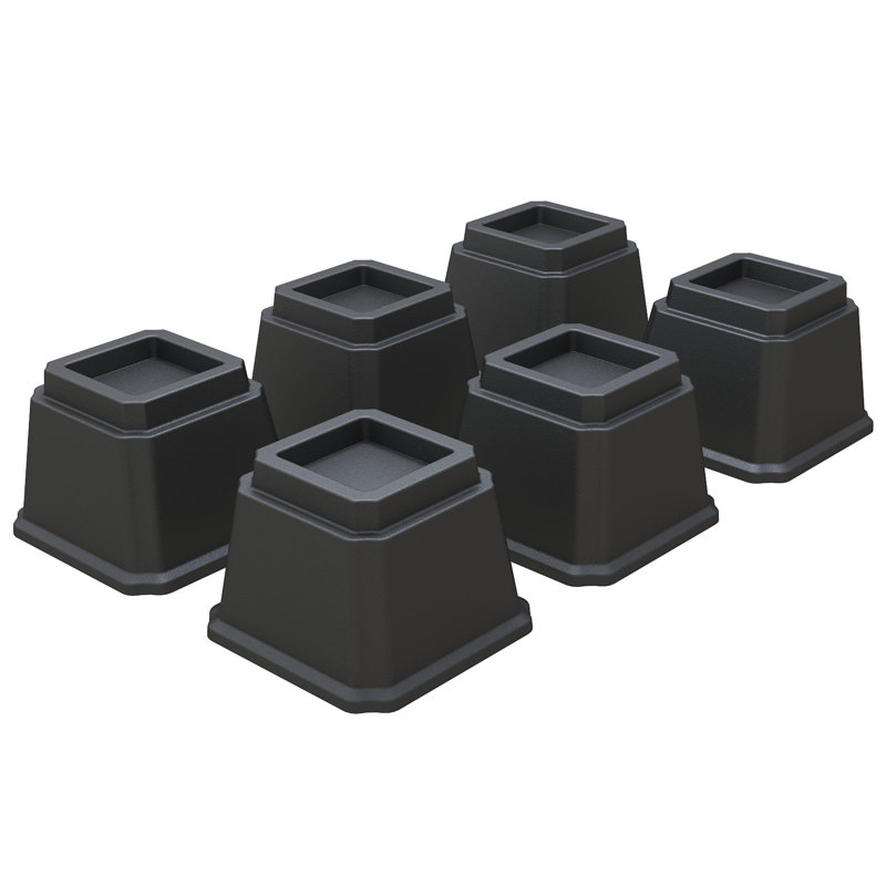 Ensemble de 6 élévateurs de lit robustes, H 4,9 po x l 6,3 po x L 6,3 po, Noir, noir, noir, noir