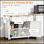 Îlot de cuisine sur roulettes moderne 41 po, plateau en bois d'hévéa, tiroirs, blanc