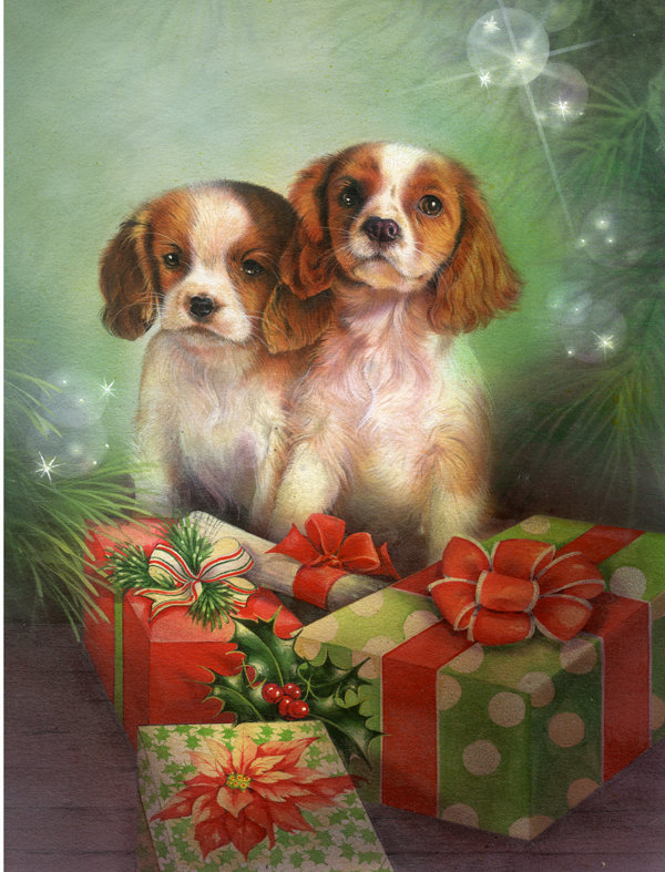 Drapeau de jardin à 2 côtés Marthvale Cavalier Spaniels and Christmas Presents, H 15 po x l 11 po