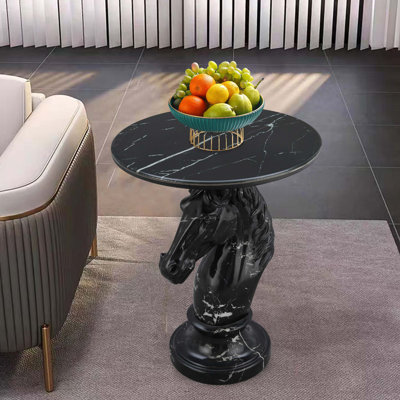 Elegant Horse Head Accent Table with Faux Marble Top