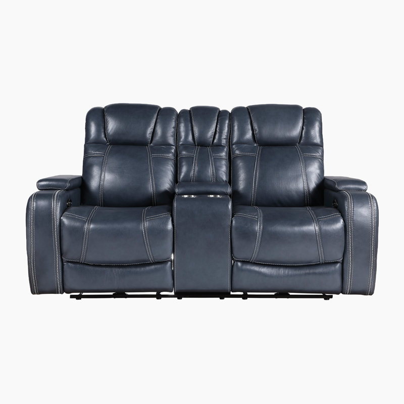 Ceana 74" Modern & Contemporary Top Grain Leather Power Reclining Loveseat with Center Storage Console and Power Headrests