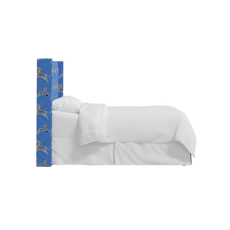 Hudson Upholstered Wingback Headboard, Scm Zebras Azure Linen, Full/Double