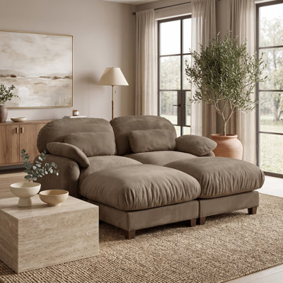 2-Seater Oversized Chenille Sofa with 2 Movable Ottomans, Extra-Deep Cloud-Inspired Flexible Lounge Couch, Brown