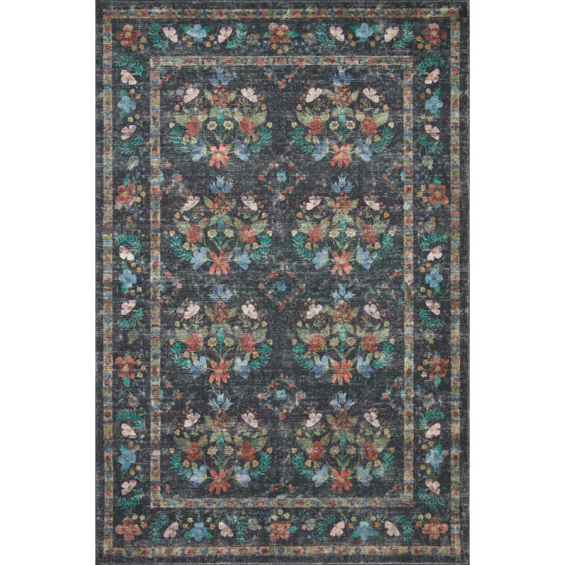 Rifle Paper Co. x Loloi Courtyard Charcoal Area Rug feat. CloudPile, Rectangle 3'6" x 5'6"