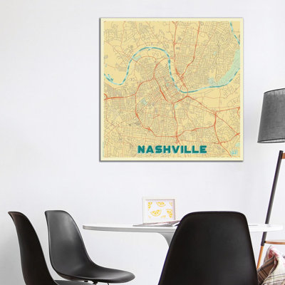 Nashville Retro Urban Blueprint Map by Hubert Roguski - Wrapped Canvas Print