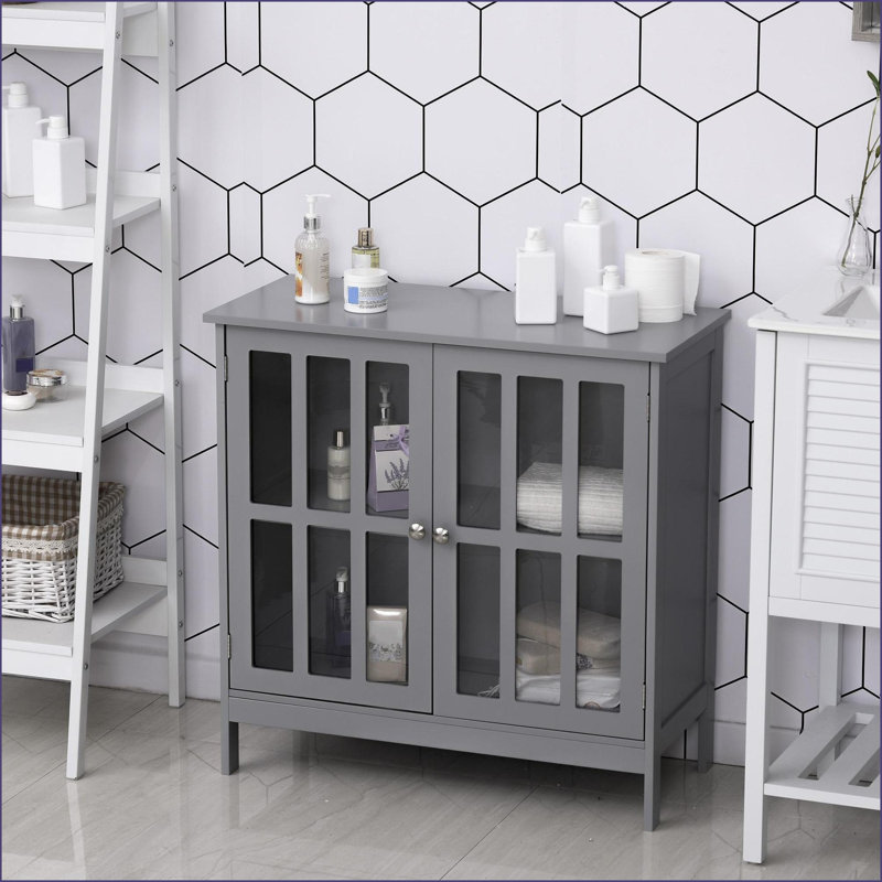 Buffet avec 2 portes | Armoire de rangement en bois aggloméré gris | Polyvalent | Base surélevée