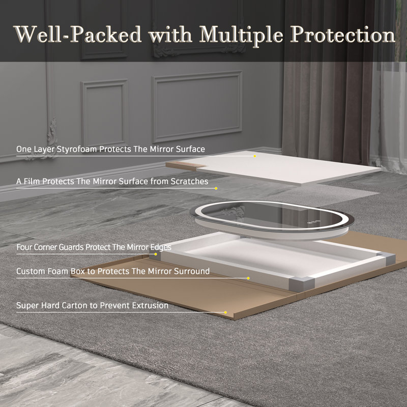 Molly Frameless LED Front Light and Back Light 3 Colors Dimmable Anti-Fog Oval Wall Bathroom Vanity Mirror, 28" x 20"
