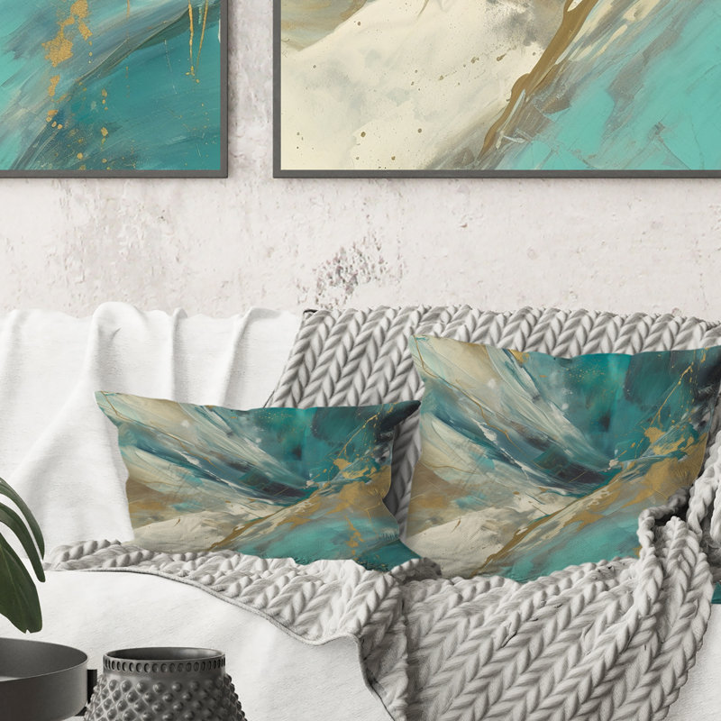 Coussin Golden Hour In Turquoise Waves III - Abstract Printed, 16" x 16"