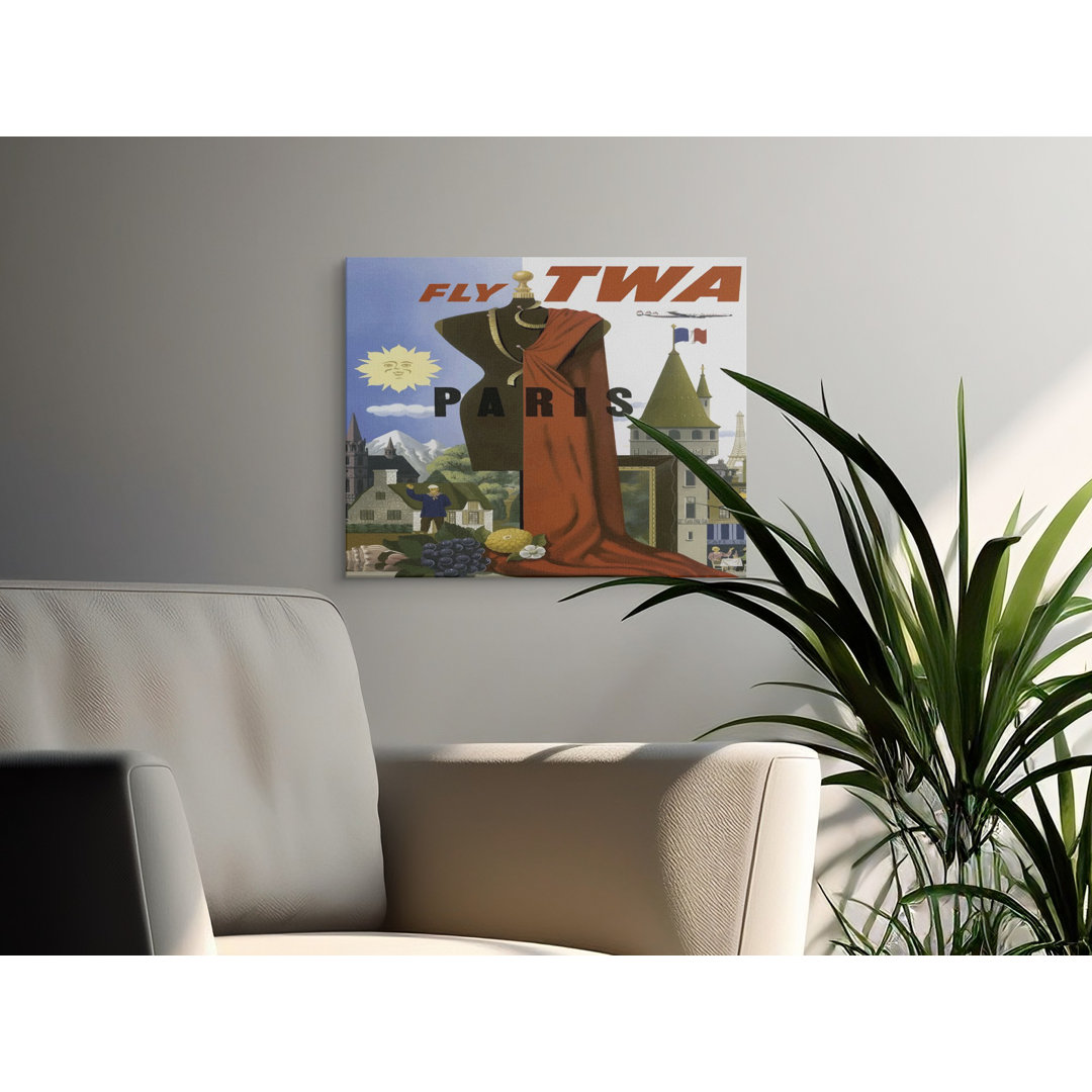 Paris Travel Canvas Wall Art, TWA Vintage Poster Print, Gallery Wrapped, Ready to Hang, Modern Home Decor, Archival Quality, Statement Piece