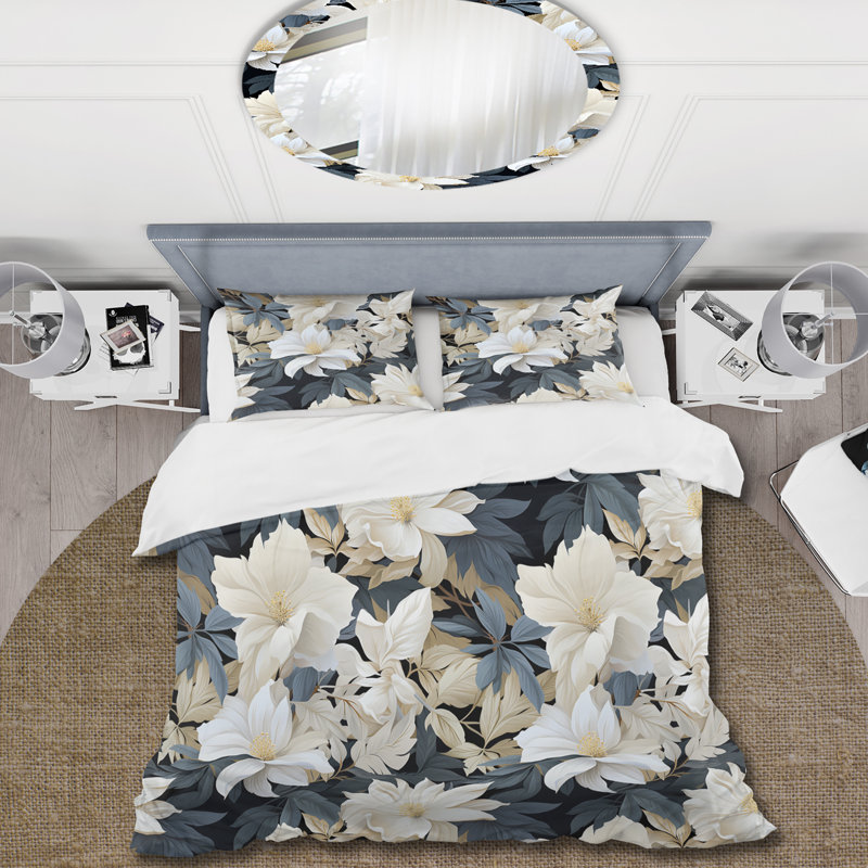Beige And Grey Jungle Botanical Pattern I - Ensemble de housse de couette tropical
