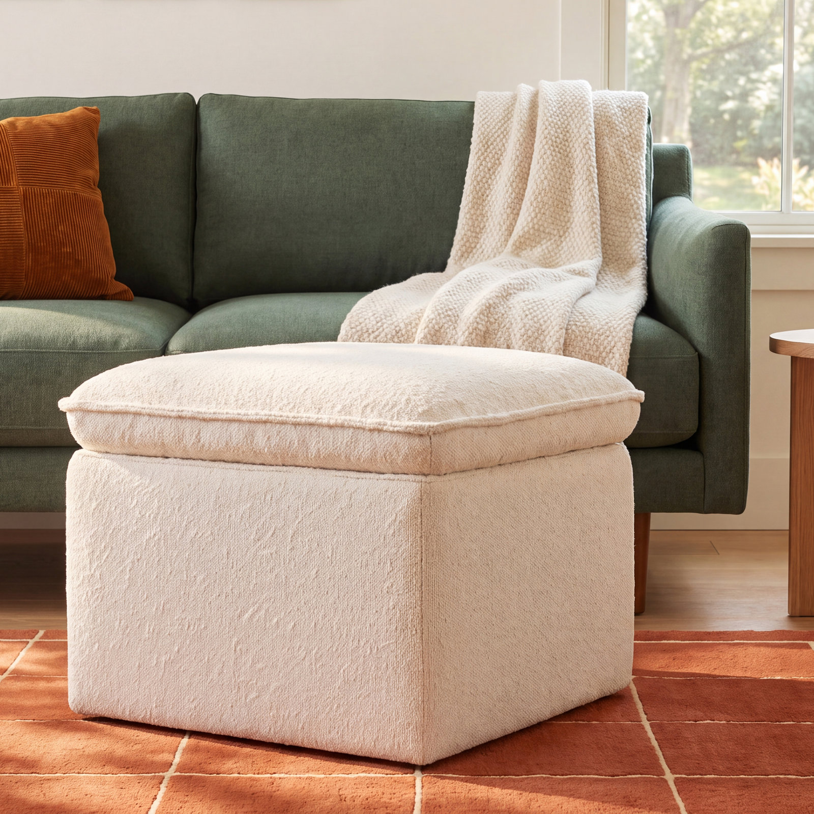 22" Storage Ottoman, Ivory Boucle