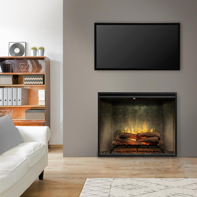 Dimplex Revillusion Built-In Electric Firebox Weathered Concrete Interior with Front Glass Panel