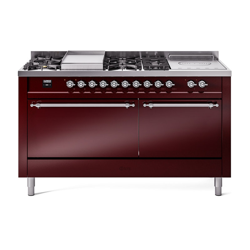 ILVE Nostalgie II, cuisinière à double combustible de 60 po, 7 brûleurs, plaque chauffante, surface de cuisson française