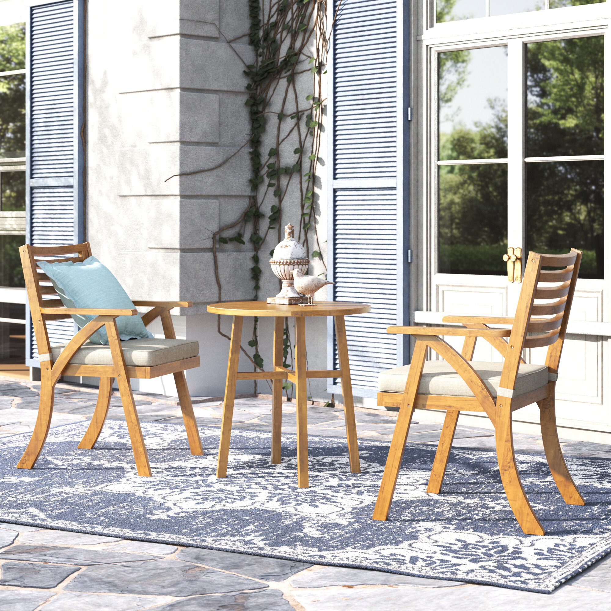 2 Person Round Outdoor Dining Set with Cushions