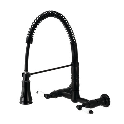 Kingston Brass Heritage Double-Handle 2-Hole Wall-Mount Pre-Rinse Bridge Kitchen Faucet