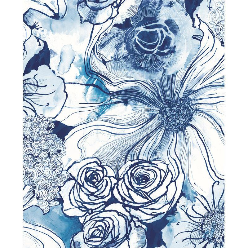 Peel & Stick Floral Roll, Blue/White