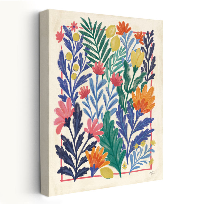 «Chypre III», art floral d'agrumes bleu baies, H 48 po x l 32 po