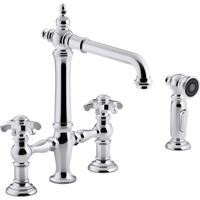 Artifacts Bridge Faucet, Cross Handle, Polished Chrome