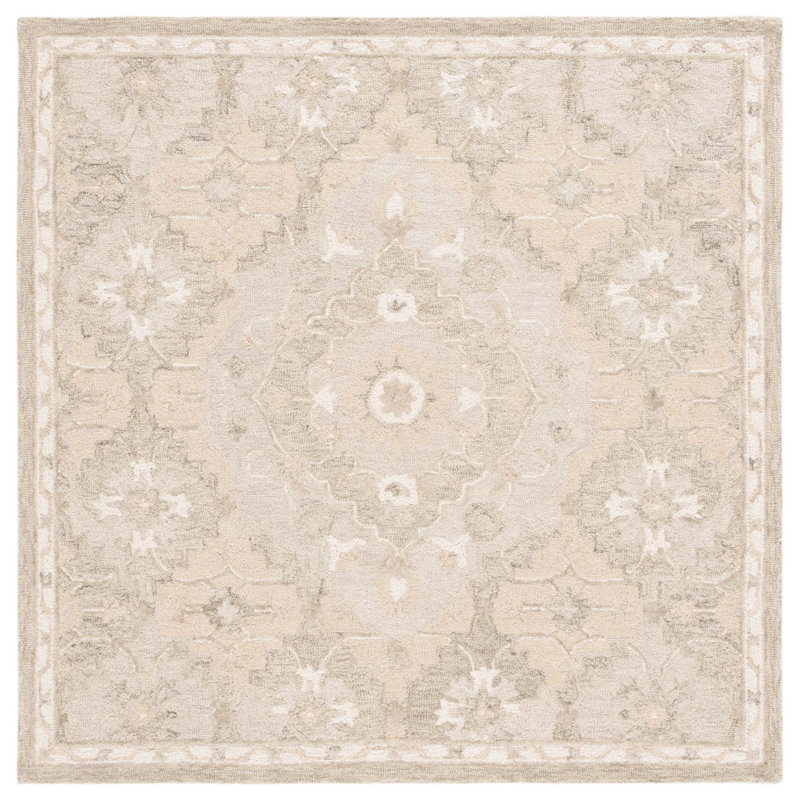 Megee Oriental Handmade Tufted Wool Beige Area Rug, Square 5'
