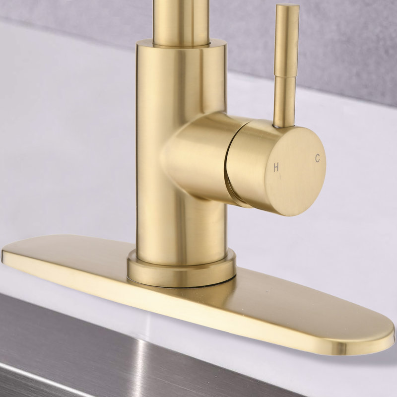 Stainless Steel Brushed Gold Kitchen Faucet, Spot , Pause Button, 1.8Gpm Flow Rate, 8.66" Spout Reach, Gorgeous Pull Down Faucet In Gold, Steel, Max To Rust And Fingerprints, Fashionable Look