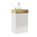 20 Inch Matte‑White Striped Bathroom Vanity Cabinet, Freestanding Storage with Brushed Gold Metal Vessel Sink, KD Unit Without Faucet & Drain