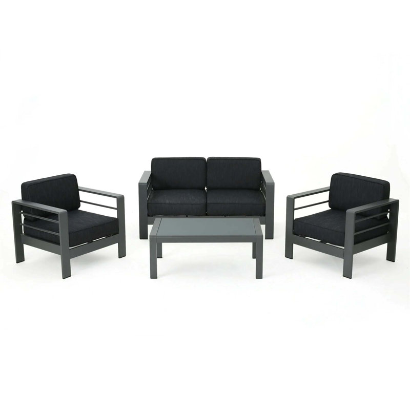 CAPE CORAL OUTDOOR PATIO GRAY ALUMINUM 4PCS CHAT SET
