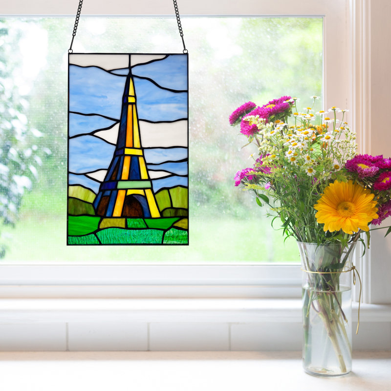 14.5"H Eiffel Tower Stained Glass Window Panel