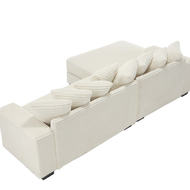 Canapé modulaire en velours côtelé beige avec méridienne gauche, 8 coussins, facile à assembler pour le canapé modulaire surdimensionné et les coussins décoratifs, beige, pour un salon décontracté