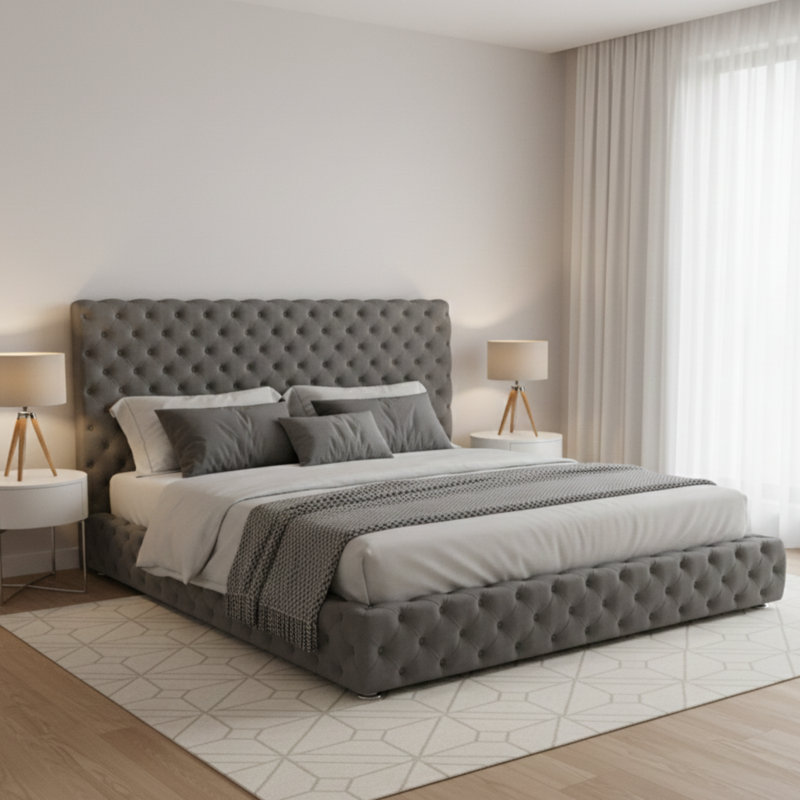 Upholstered Bed, Double (4'6), Grey
